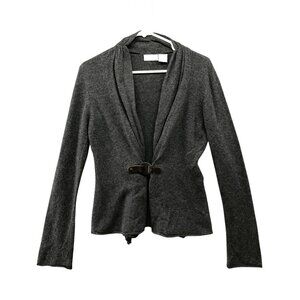 Bibelot 100% Cashmere Cardigan Sweater Womens M Gray Gathered Front Buckle
